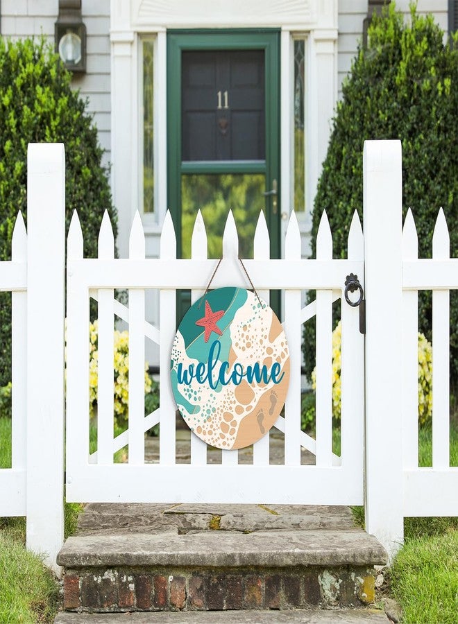 Zmyollo Round Welcome Decorative Sign, Beach Wall Sign, Summer Wooden Hanging Sign With Rope, Beach Wall Art Decoration for Farmhouse, Summer Gifts for Family Friends Colleagues, A02 - Image 5